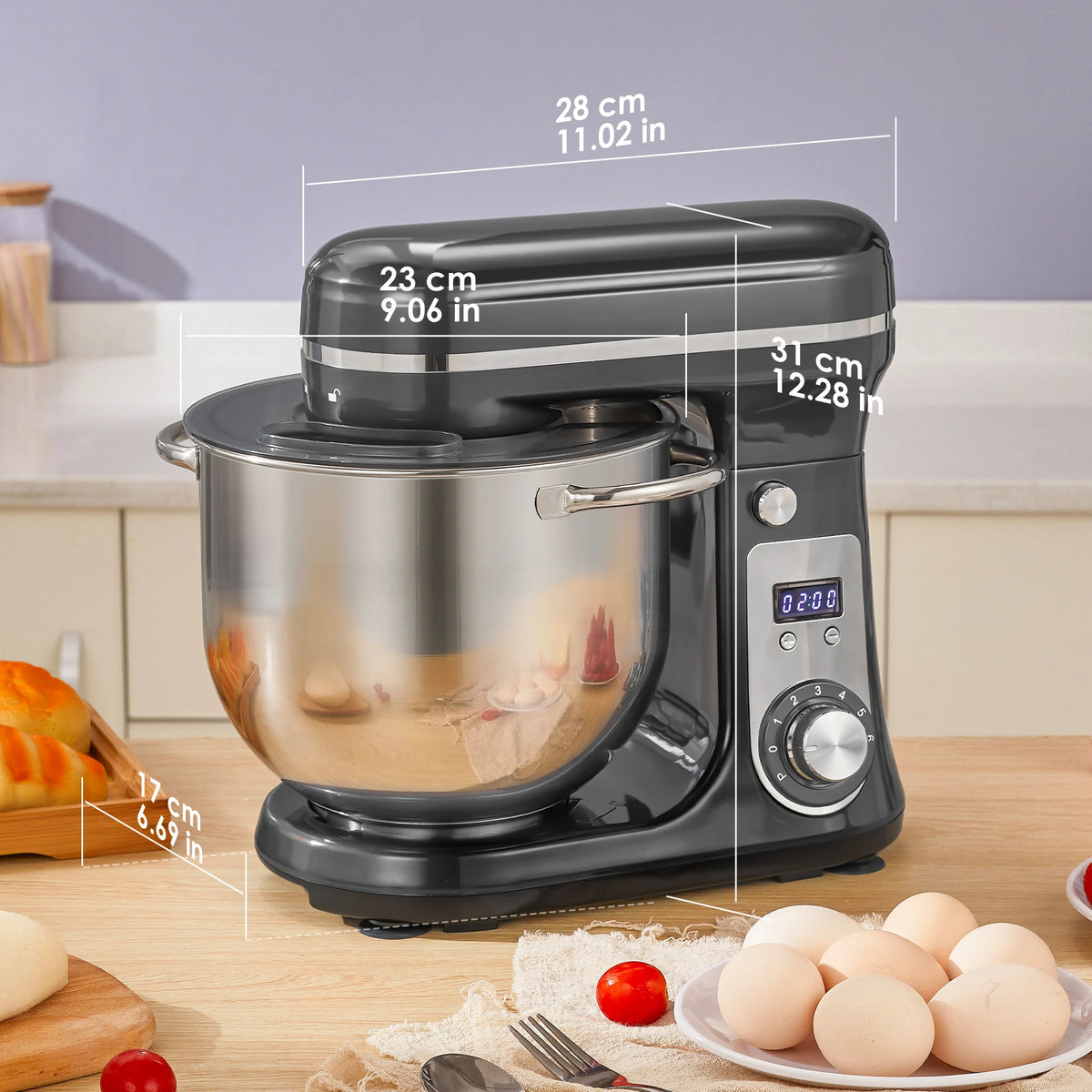 BioloMix Kitchen Food Stand Mixer, Blender, Quiet Motor, Cream Egg Whisk, Whip Dough Kneader, 6-Speed, 1200 W, 6 L, DC