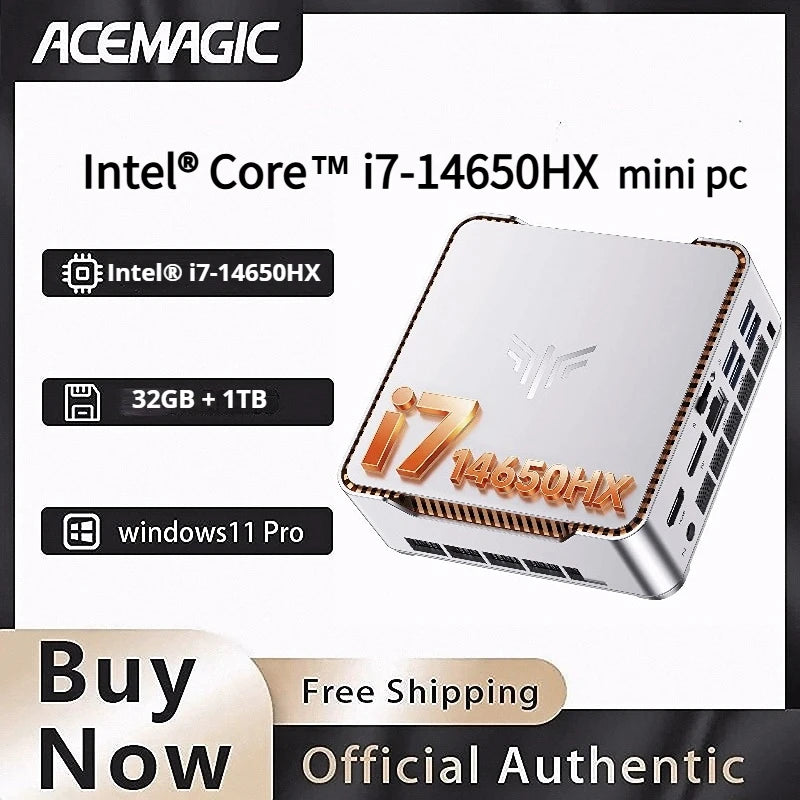 ACEMAGIC Mini PC Intel Core I7-14650HX 16C/24T up to 5.2GHz Windows 11 Pro 32GB DDR4 1TB NVMe SSD Triple 4K Display WiFi 6E BT5.