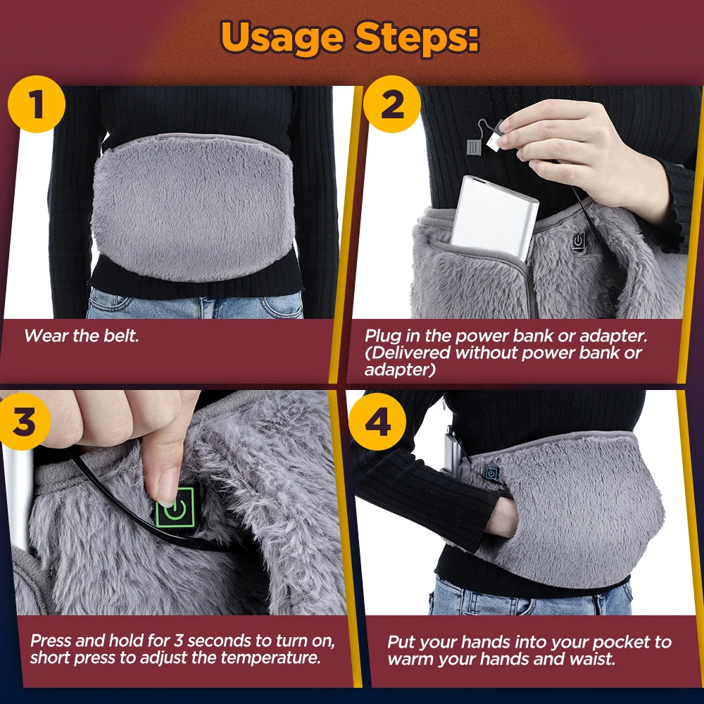 3 Levels Electric Graphene Heating Pad Cold-Proof Uterine Belt Cold-Proof Hand Waist Warming Pad USB Recharging Abdominal Warmer