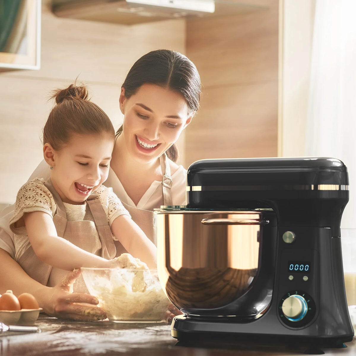 BioloMix Kitchen Food Stand Mixer, Blender, Quiet Motor, Cream Egg Whisk, Whip Dough Kneader, 6-Speed, 1200 W, 6 L, DC
