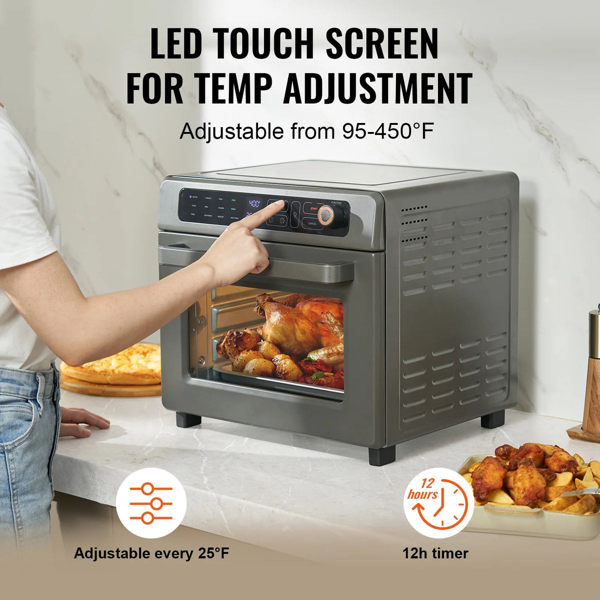 SucceBuy Air Fryer Toaster Oven 25L Convection Oven 1700W Stainless Steel Toaster Ovens Countertop Combo with Grill for Kitchen
