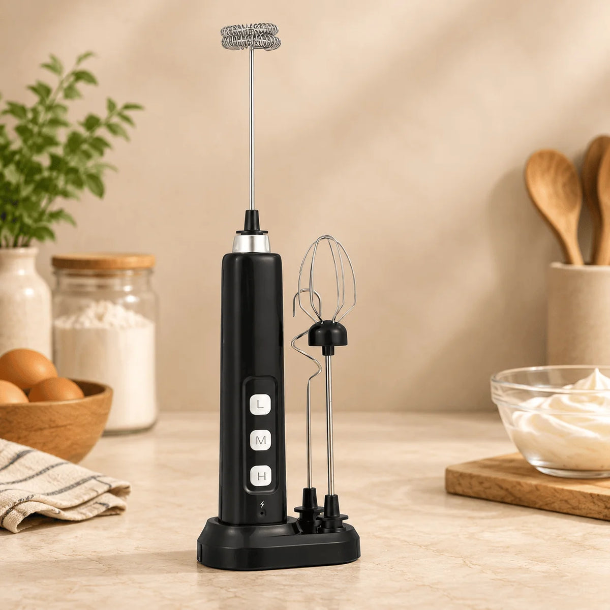 Mini USB Rechargeable Electric Mixer and Milk Frother, Handheld Whisk with 3 Speed Settings and Multiple Attachments for Coffee Cappuccino Latte Matcha Egg White Smoothie Whipping Cream, Portable Kitchen Tool for Mixing, Baki